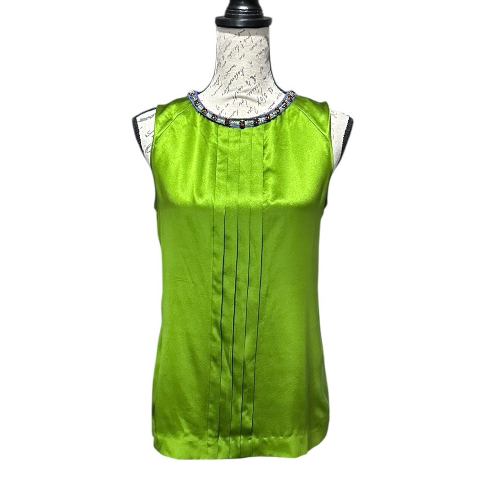 Tory Burch Green Silk Sleeveless Top Size 4